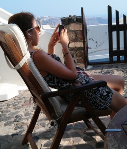 Louise sunning herself in Santorini